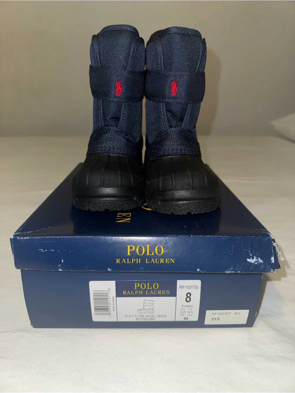 Polo by Ralph Lauren Navy Kids Snow Boots with Red Logo